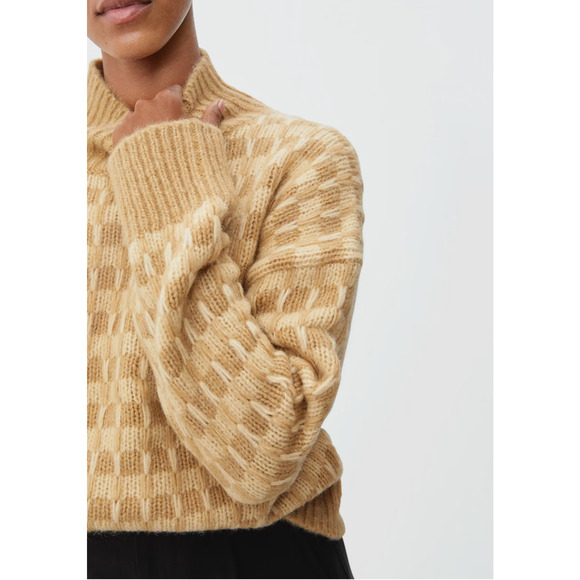 Everlane Tan the cloud checkered mock neck chunky sweater - Picture 2 of 8